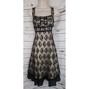 Vintage Y2K Zum Zum Black Lace Dress 9/10 Jrs 90's Nude Lining Midi Fit & Flare